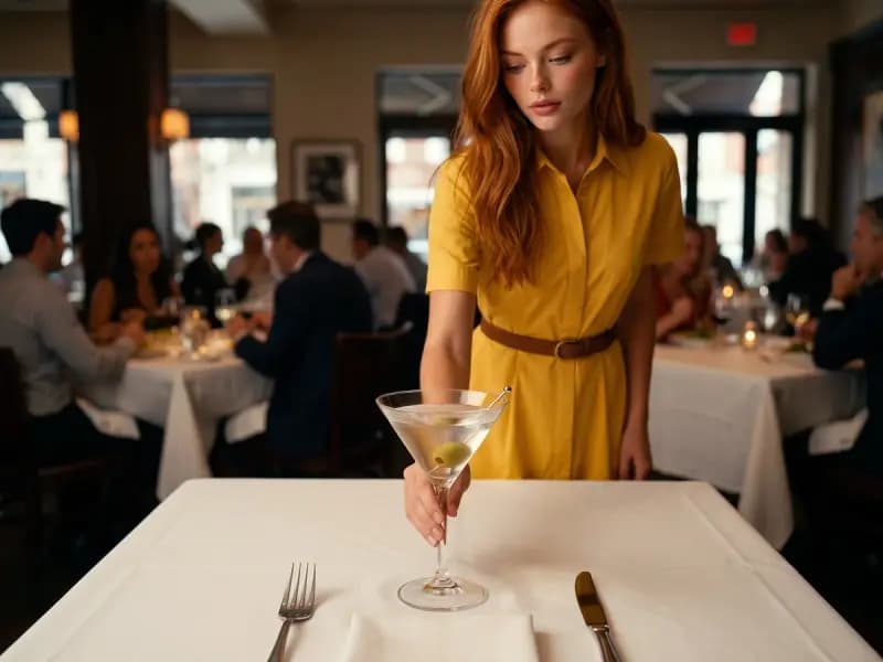 Scarlett Vale serving Dry Martini at a restaurant table