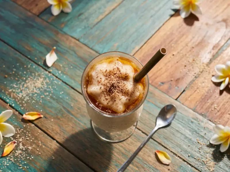 Bushwacker — shot from directly overhead: a frozen chocolate-and-coconut rum drink from the Gulf coast