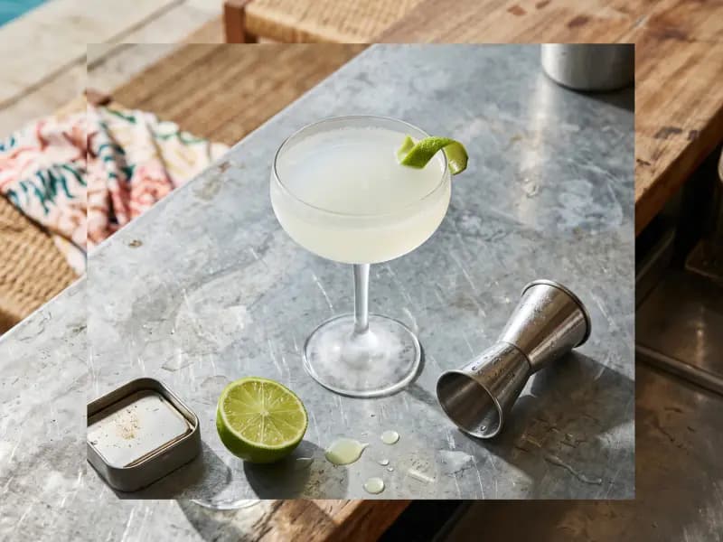 Daiquiri — shot from directly overhead: three ingredients and nowhere to hide: white rum