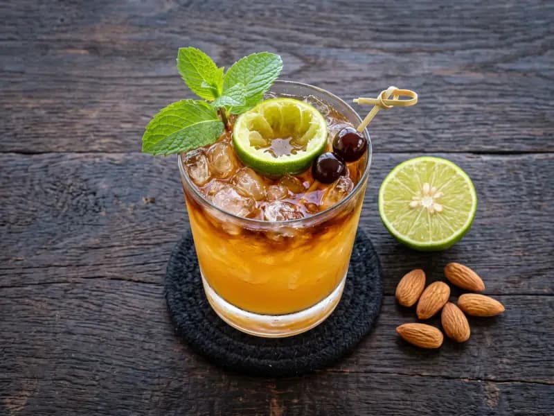 Mai Tai — shot from directly overhead, the table surface filling the frame