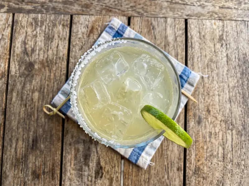 Margarita — shot from directly overhead, the table surface filling the frame